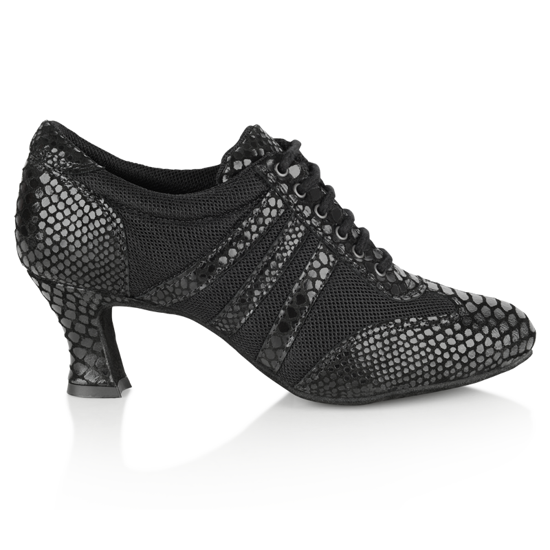 Ray Rose 418 Tiber black croc leather and mesh women's practice dance shoe, side view