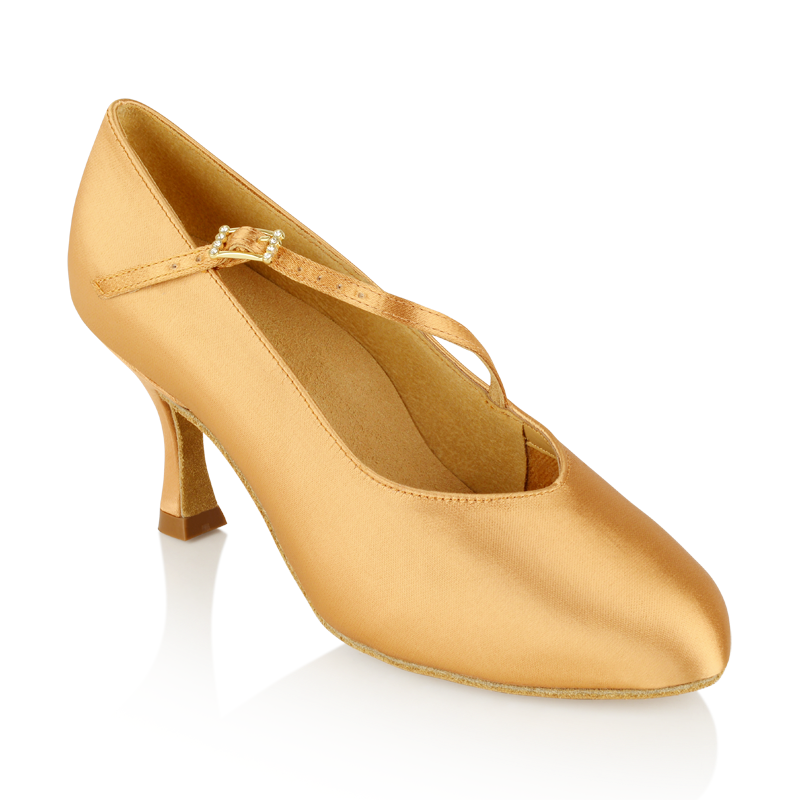 Ray Rose 116 Rockslide flesh satin women's ballroom dance shoe, front three-quarter view