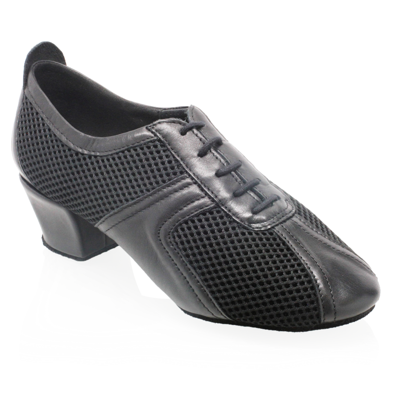 Ray Rose 410 Breeze black leather and mesh women's practice dance shoe, front three-quarter view