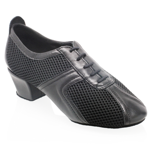 Ray Rose 410 Breeze black leather and mesh women's practice dance shoe, front three-quarter view