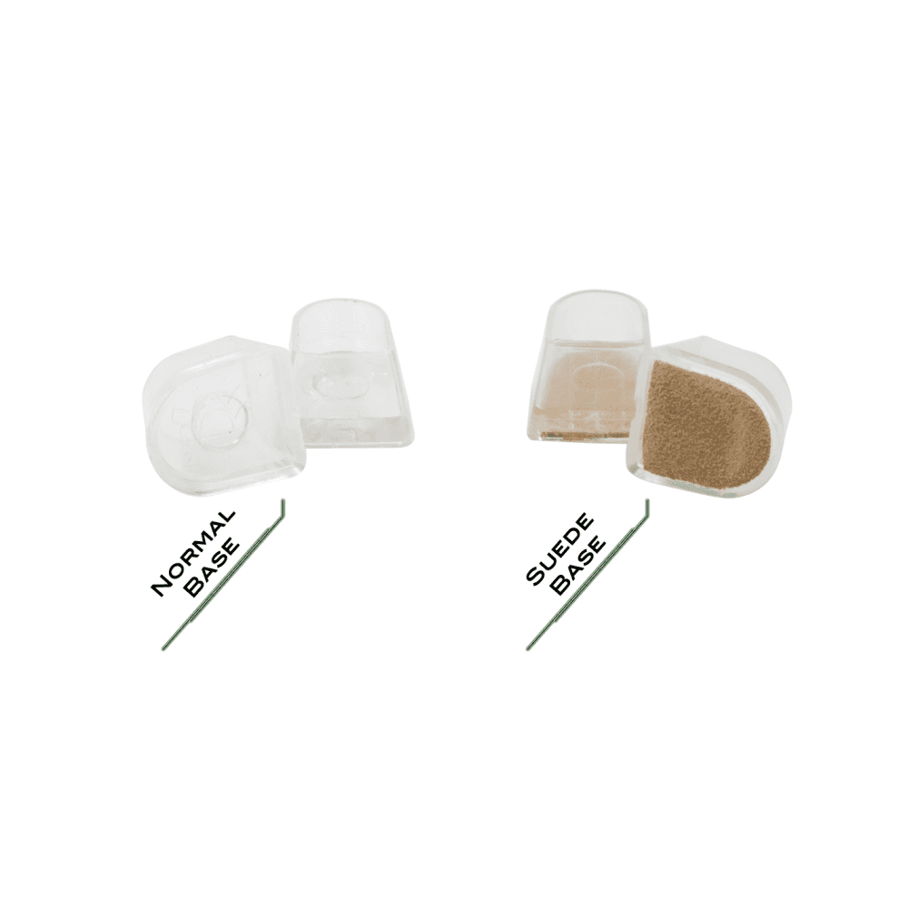 Ray Rose clear dance-shoe heel protectors with normal and suede bases
