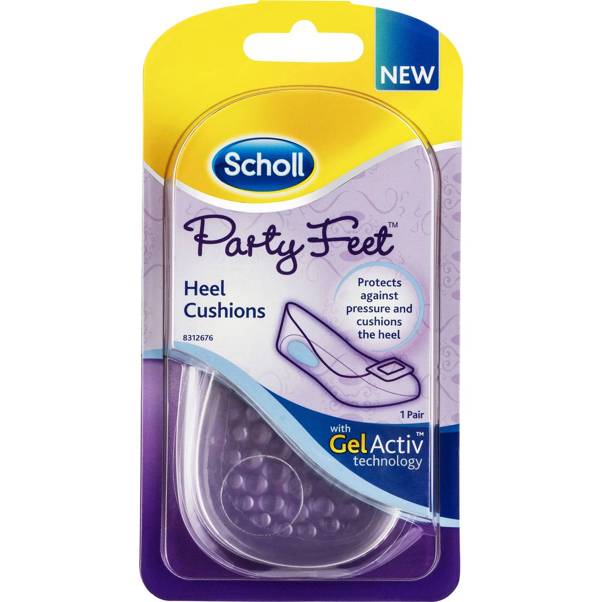 Front packaging of Scholl Party Feet gel heel cushions