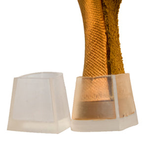 Clear Supadance heel protectors with normal bases fitted to flared dance-shoe heels