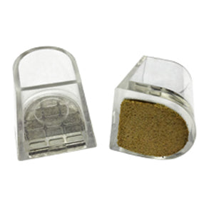 Clear Supadance heel protectors with suede bases for flared dance-shoe heels